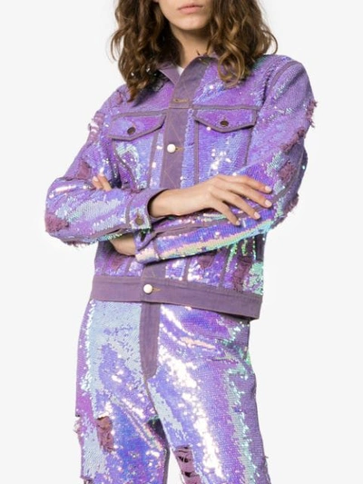 Shop Ashish X Browns Sequin Embellished Denim Jacket In Purple