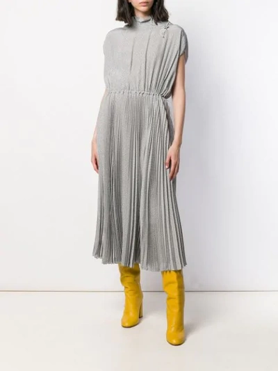 Shop Fendi Toggle Detailed Pleated Dress In Grey