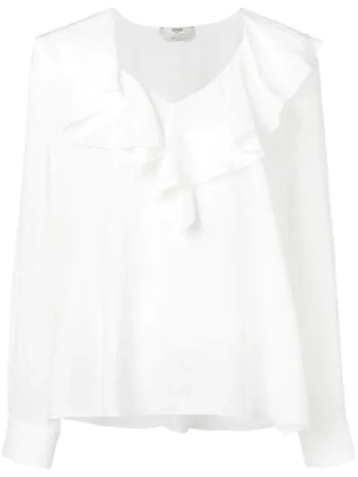 Shop Fendi Ruffle Detail Blouse In White