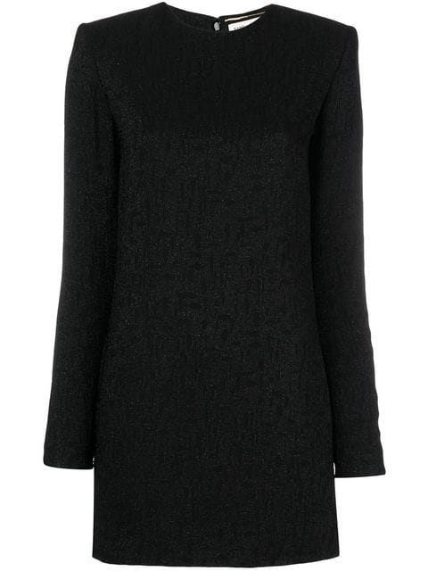 Saint Laurent Jacquard Pattern Mini Dress In Black | ModeSens