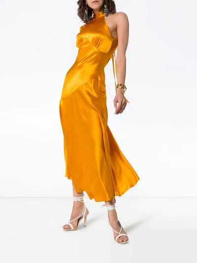 Shop De La Vali Vivienne Halterneck Silk-satin Dress In Yellow