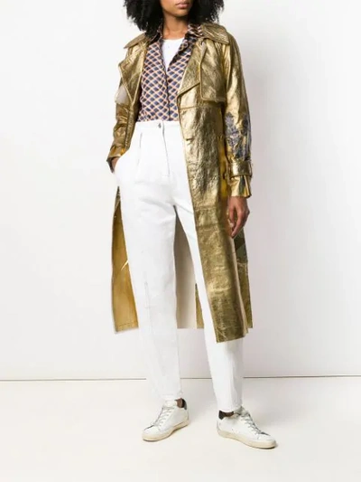 Shop Golden Goose Embossed Double Buttoned Coat In Gold
