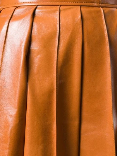 Shop Bottega Veneta Shiny Pleated Leather Skirt In Orange