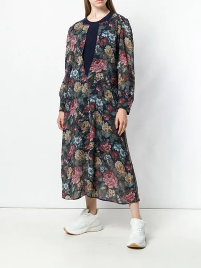 Shop Junya Watanabe Ribbed Knit Sheer Floral Dress In Blue