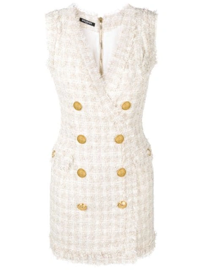 BALMAIN DOUBLE-BREASTED TWEED DRESS - 大地色