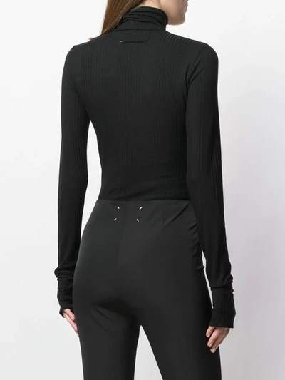 Shop Mm6 Maison Margiela Turtleneck Ribbed Bodysuit In Black