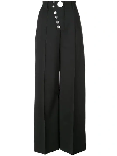 Shop Alexander Wang Snap Front Wide-leg Trousers In Black