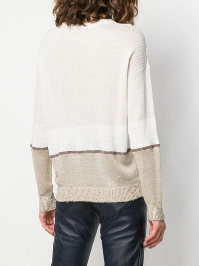 Shop Brunello Cucinelli Panelled Sequin Knitted Jumper In Neutrals