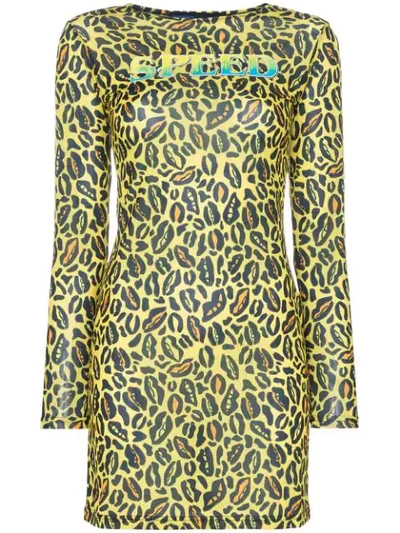 Shop Charm's Speed Leopard Print Fitted Dress In Yellow