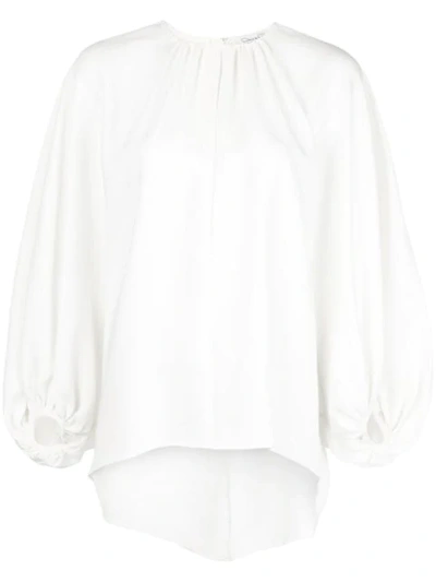 Shop Oscar De La Renta Billow Sleeve Blouse In White