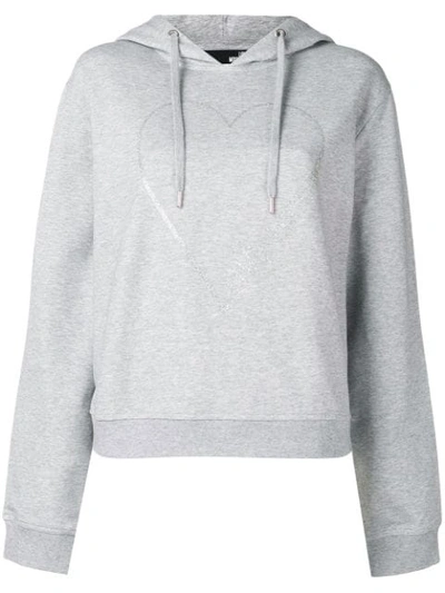 Love Moschino Logo Heart Print Hoodie In Grey