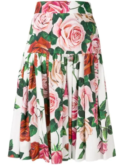 Shop Dolce & Gabbana Floral Print Pleated Skirt In White