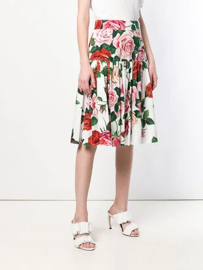 Shop Dolce & Gabbana Floral Print Pleated Skirt In White