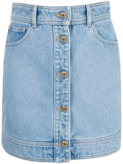 quilted panel denim skirt