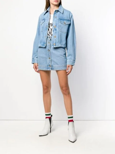 quilted panel denim skirt