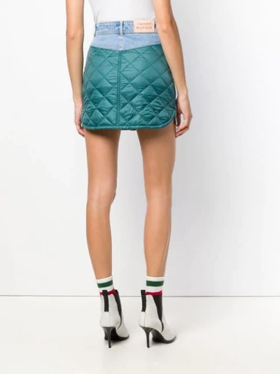 quilted panel denim skirt