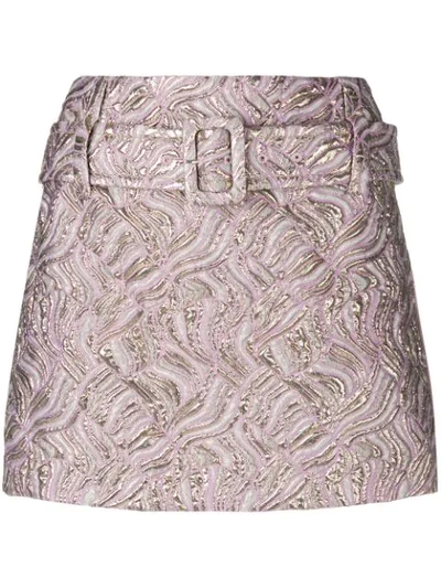 Shop Prada Belted Jacquard Mini Skirt In Pink