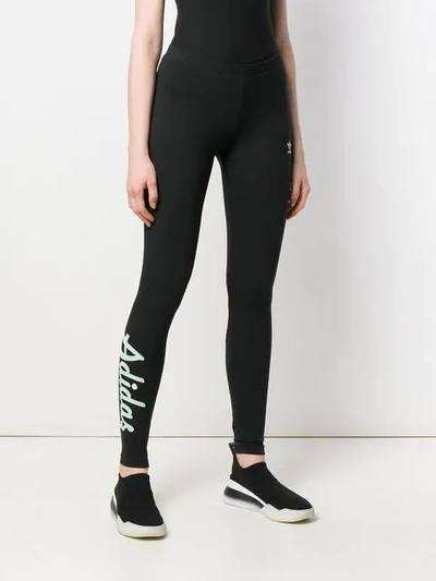 ADIDAS CONTRAST LOGO LEGGINGS - 黑色