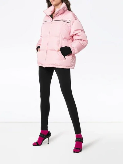 Prada Puffer Jacket With Logo Strap In F0638 Begonia | ModeSens