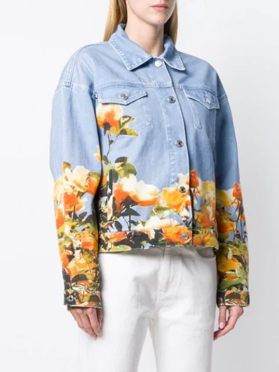 Shop Msgm Floral Print Denim Jacket In Blue