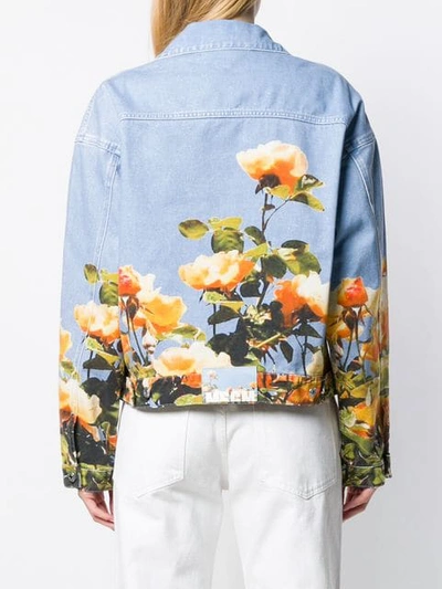 Shop Msgm Floral Print Denim Jacket In Blue
