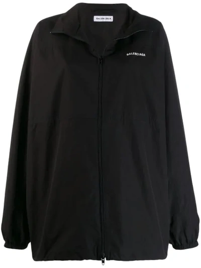 Shop Balenciaga Logo Print Zip-up Jacket In Black