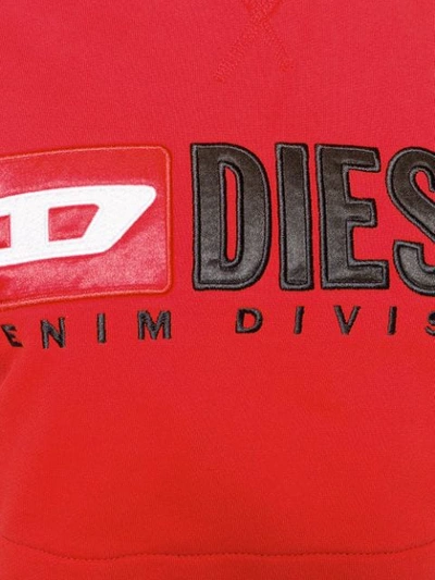 Shop Diesel Cropped Hoodie With Denim Division Logo In Red
