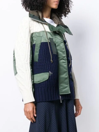 Shop Sacai Panelled Knit Jacket In Green