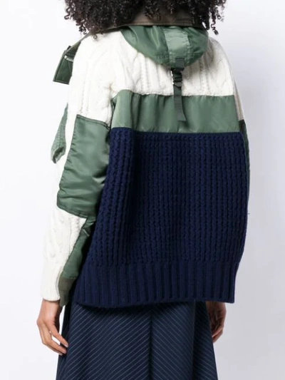 Shop Sacai Panelled Knit Jacket In Green