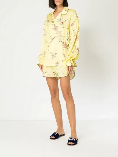 Shop Preen By Thornton Bregazzi Floral Print Pyjama Shirt In Lemon Garland