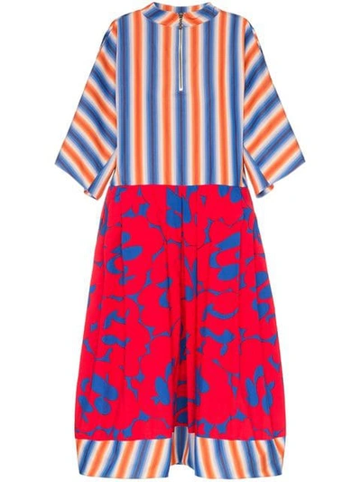 Shop Marni Stripe Floral Print Cotton Dress In Y5408