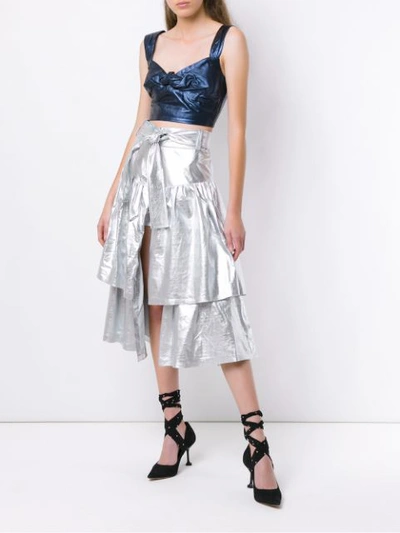 Shop Andrea Bogosian Leather Midi Skirt In Metallic