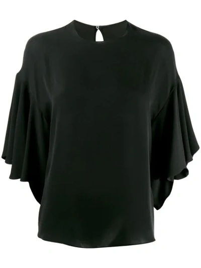 Shop Valentino Ruffled Batwing Blouse In Black