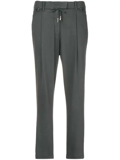 Shop Eleventy Cropped Tapered Trousers In Grey