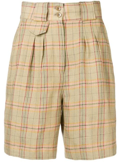 Shop Etro High Waist Plaid Shorts In Neutrals
