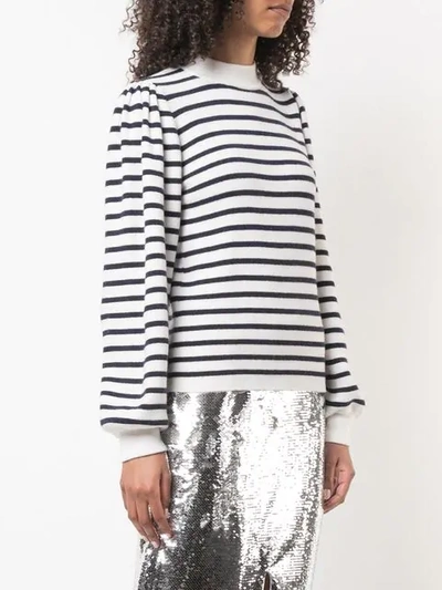 værdighed mode Efternavn Ganni Black & White Striped Knit Puff Sleeve Pullover | ModeSens