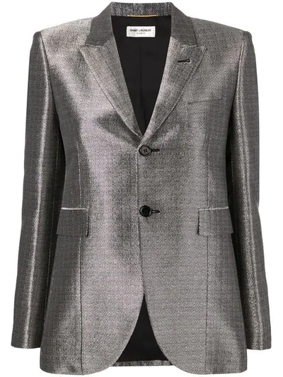 Shop Saint Laurent Peaked Lapel Blazer In Metallic