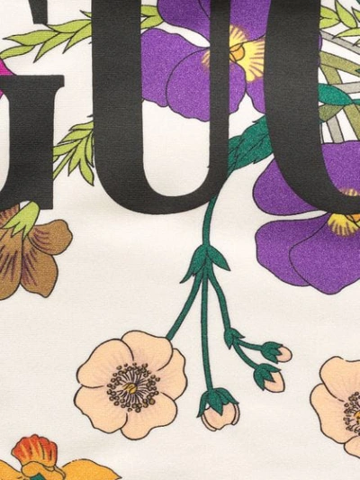 Shop Gucci Logo Floral Print Swimsuit In Neutrals