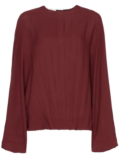 Shop Valentino Batwing Sleeve Pleated Blouse In Red