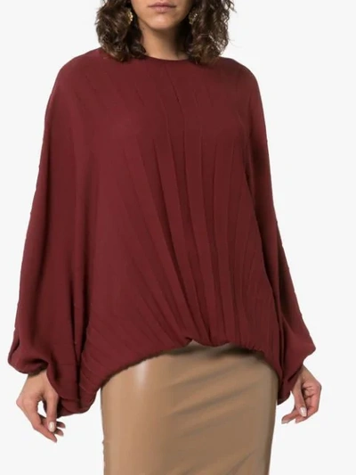 Shop Valentino Batwing Sleeve Pleated Blouse In Red