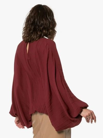 Shop Valentino Batwing Sleeve Pleated Blouse In Red