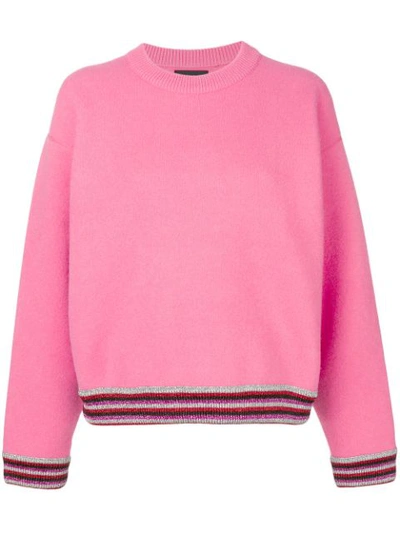 Shop Alanui Glitter Hem And Cuffs Sweater In Pink