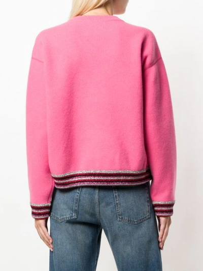Shop Alanui Glitter Hem And Cuffs Sweater In Pink