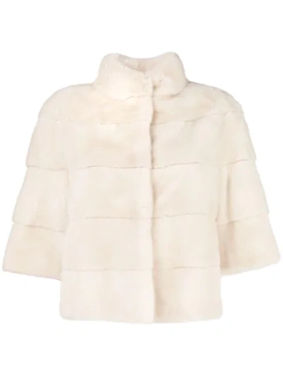 Shop Cara Mila Short-sleeve Fur Jacket In Neutrals