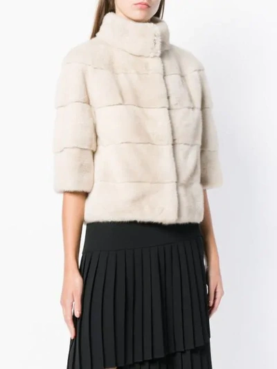 Shop Cara Mila Short-sleeve Fur Jacket In Neutrals