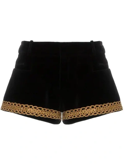 Shop Saint Laurent Velvet Brocade-trim Shorts In Black