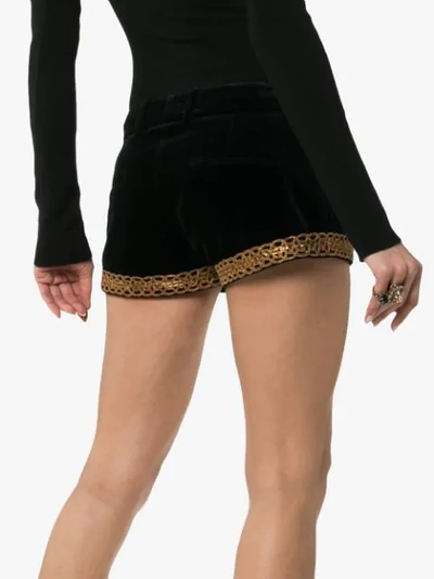 Shop Saint Laurent Velvet Brocade-trim Shorts In Black