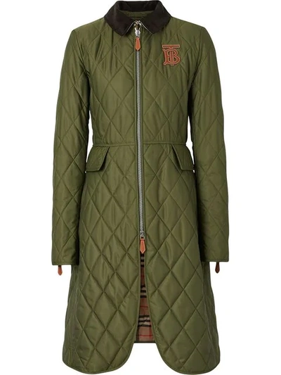 Shop Burberry Monogram Motif Quilted Riding Coat In Green