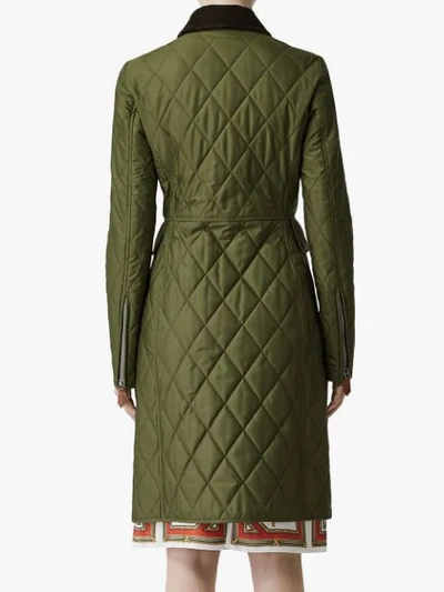 Shop Burberry Monogram Motif Quilted Riding Coat In Green