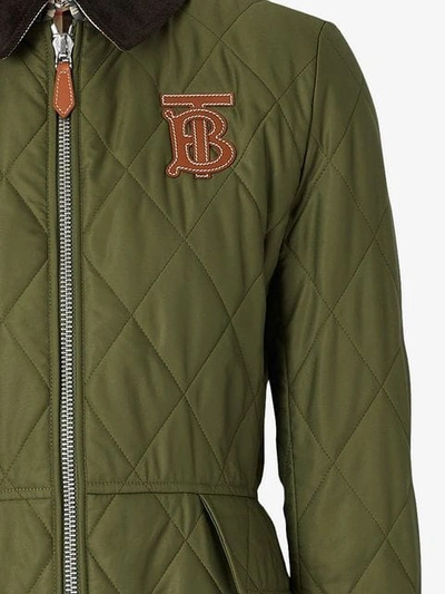 Shop Burberry Monogram Motif Quilted Riding Coat In Green